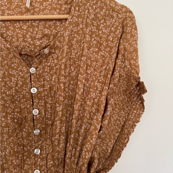 Free People - One Fine Day Mini Floral Dress in Tan Brown - Size M - Picture 7 of 12